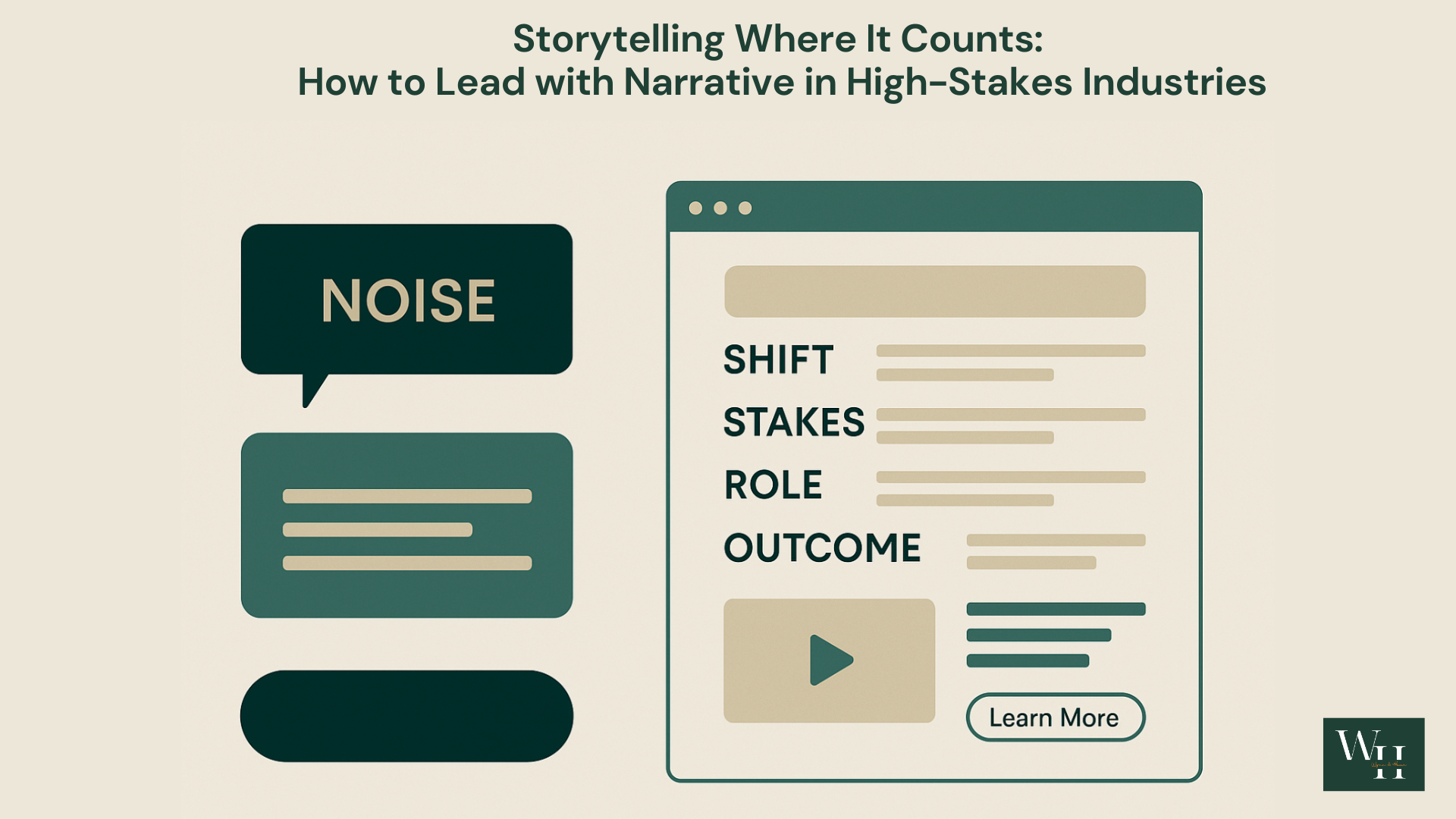 Illustration of a brand message moving from generic to compelling through a storytelling framework, symbolizing clarity and connection.